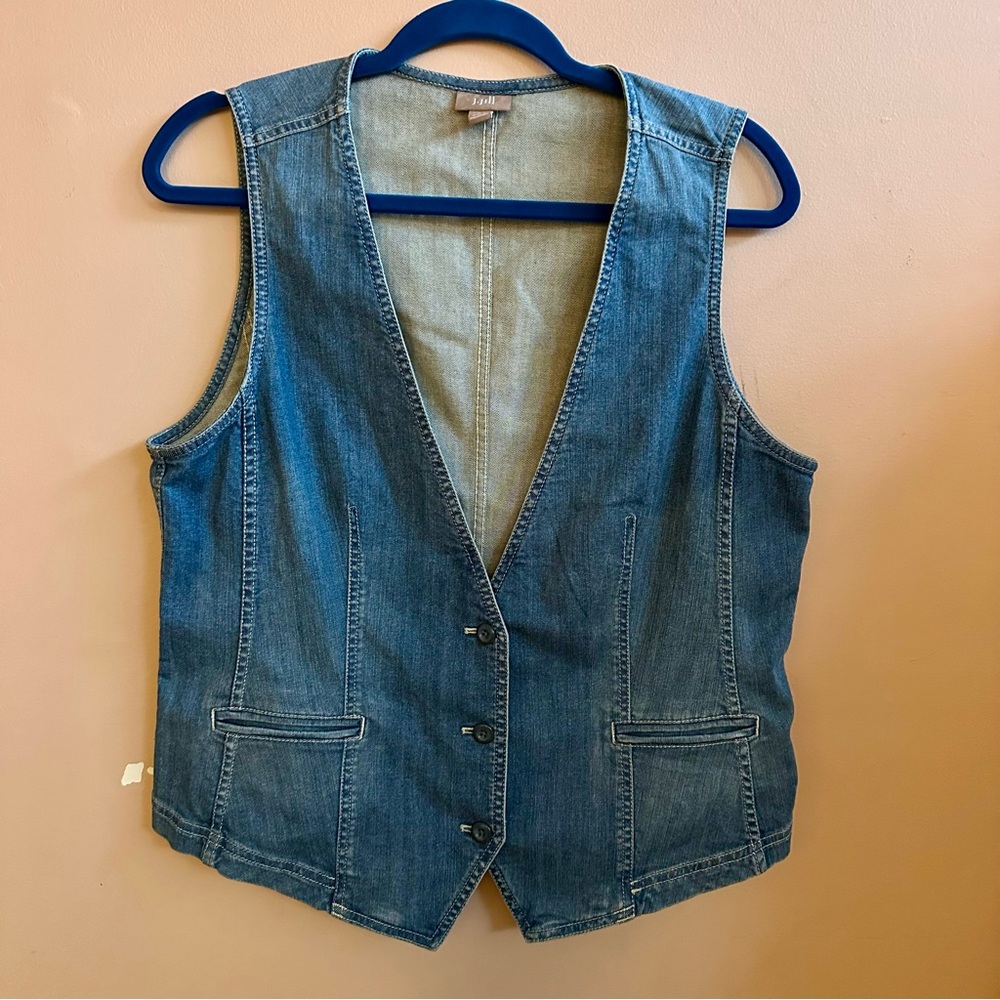 J. Jill Blue Denim Vest Women's Medium Sleeveless Button Up V-neck Gorpcore